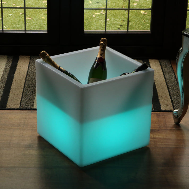 Square LED Flower Vase Plant Pot Centrepiece, Cordless Multi Colour Table Lamp for Living Room