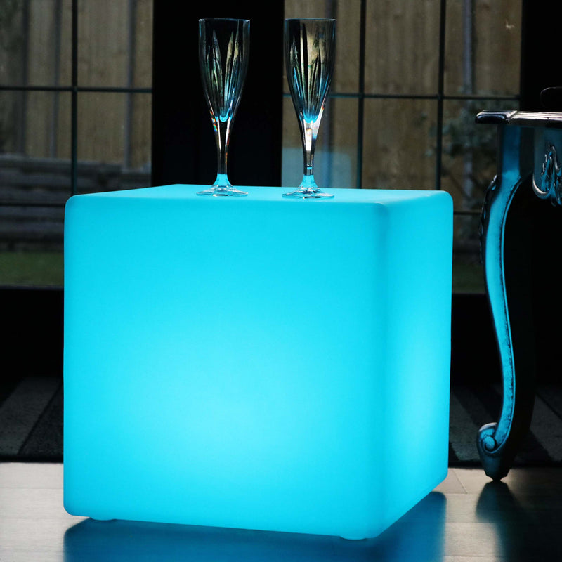 LED Cube Stool Floor Lamp, 40cm Cordless RGB Mood Light / Table / Seat