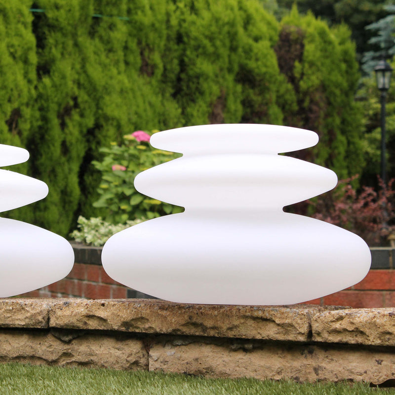 Two spiral lamps, 25 cm high, next to each other