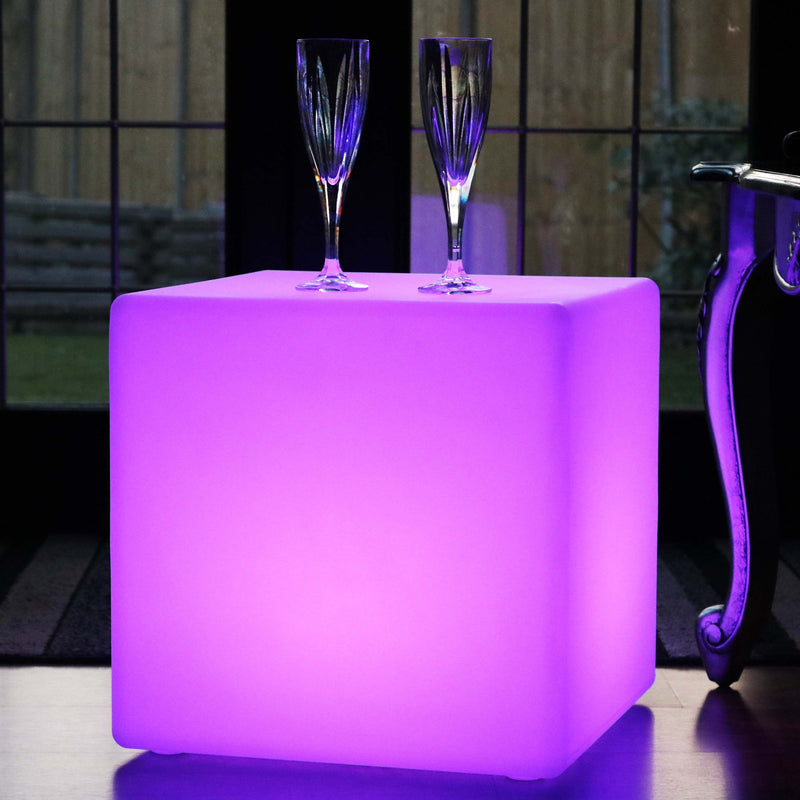 LED Cube Stool Floor Lamp, 40cm Cordless RGB Mood Light / Table / Seat