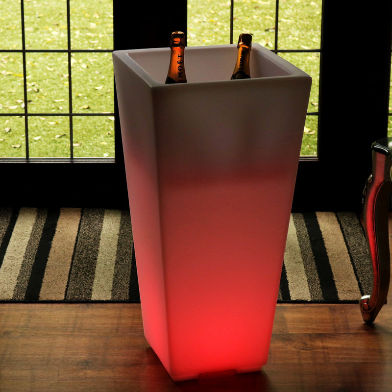 75cm LED Stand Wine Bucket Champagne Cooler, Illuminated Garden Outdoor Drinks Ice Holder