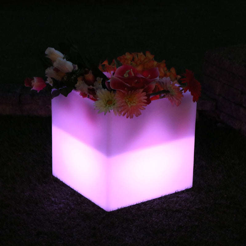 Square LED Flower Vase Plant Pot Centrepiece, Cordless Multi Colour Table Lamp for Living Room