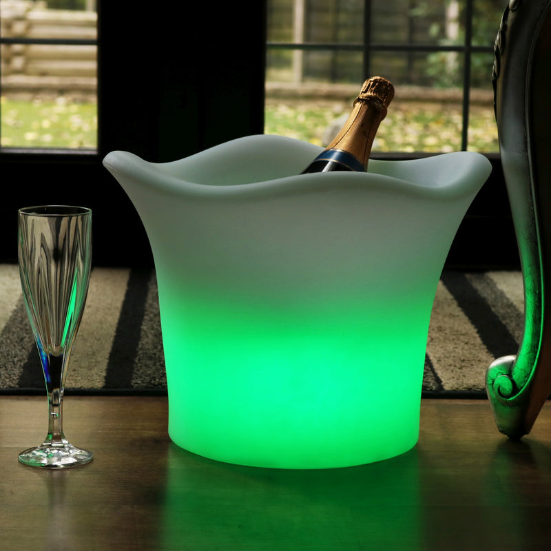 Outdoor Garden LED Ice Bucket Wine Cooler, Mains Powered Colour Changing Patio Lighting