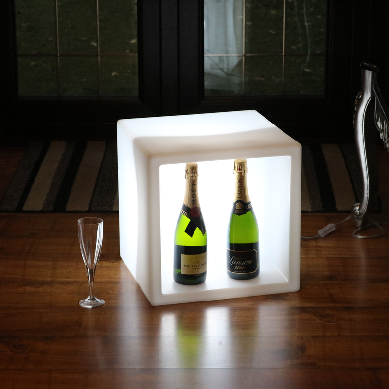 LED Drinks Display Unit, Champagne Wine Stand Shelf, Illuminated Modular Mobile Bar, 40 x 40 cm