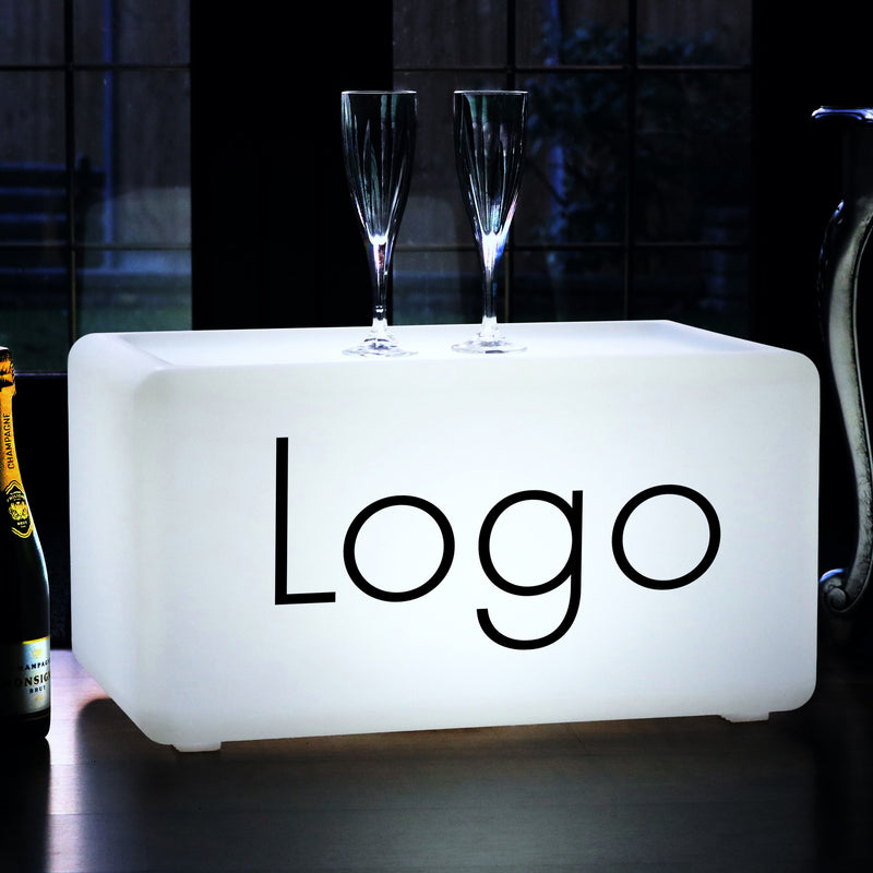 Illuminated Light Box with Logo, Custom Branded LED Bench Furniture Stool Seating, Bespoke Display Sign for Event Branding