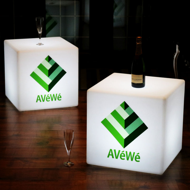 Custom Lightbox with Logo, Branded LED Cube Stool Seat Table Furniture, Backlit Frameless Display Sign for Business Event, Expo, Trade Show