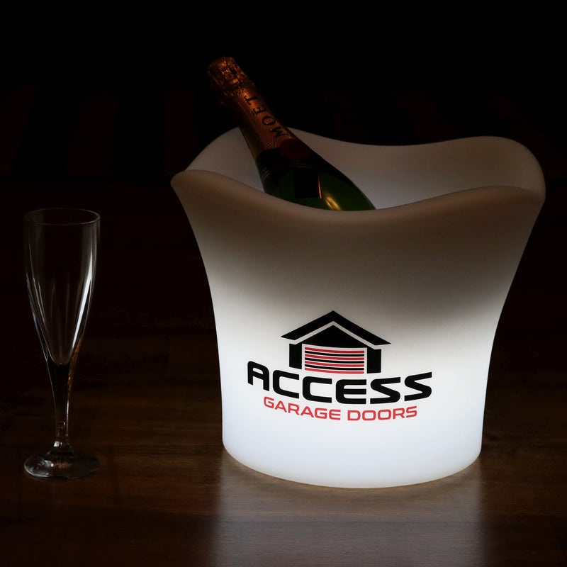 Custom LED Ice Bucket Champagne Wine Cooler with Logo, Unique Branded Table Centre Piece Light Box Sign for Corporate Event Branding