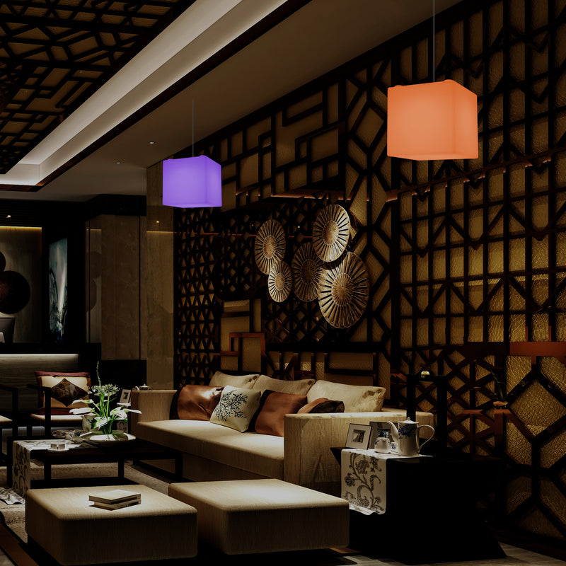 Cube Suspension Lamp, Modern Pendant LED Light, 20cm, E27, Multi Colour