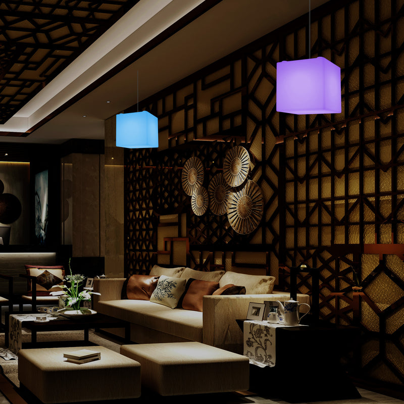 Cube Hanging Pendant Light, 15cm RGB Modern Ceiling Lamp, Multi Colour with Remote