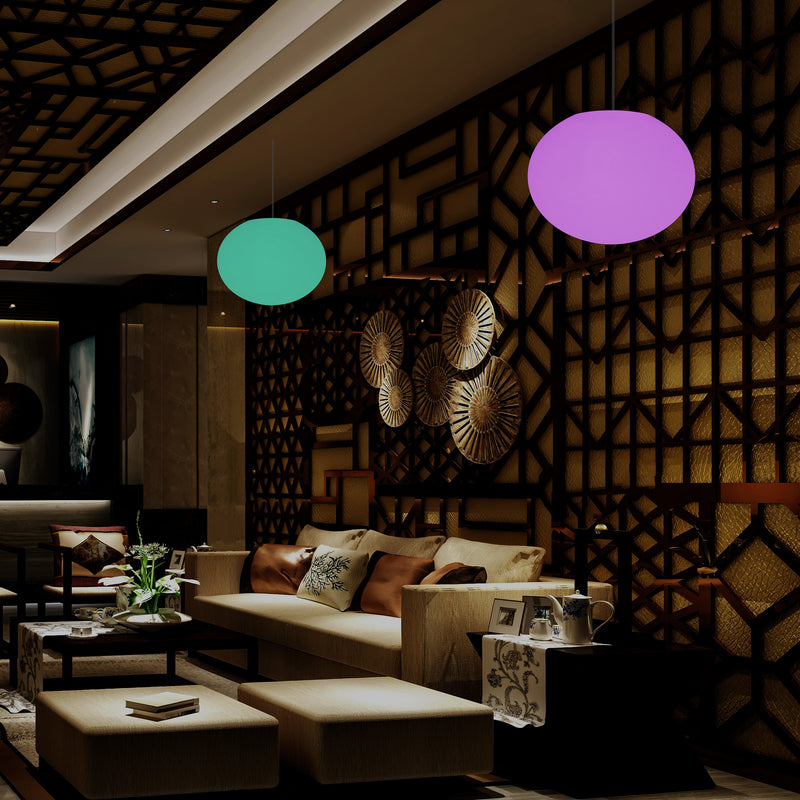 Ellipse Oval Pendant Hanging Light, Dimmable Multi Colour Ceiling Lamp, Flat Globe Ball