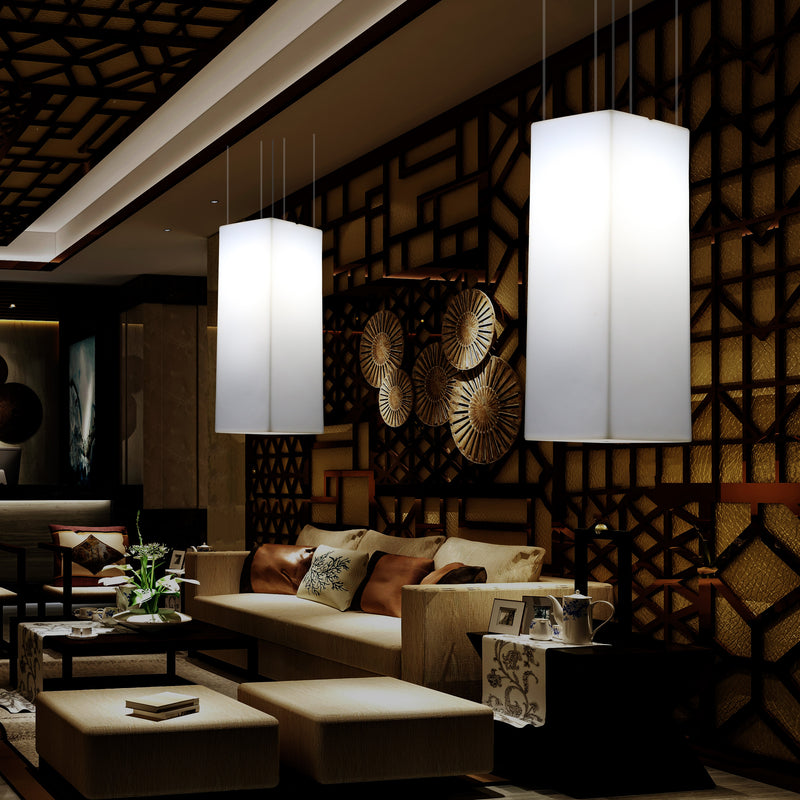Linear Suspension Lamp, Designer Hanging LED Lighting, 110 x 30 cm, E27, White