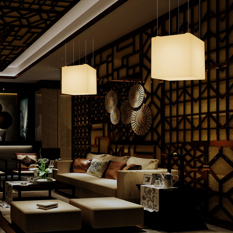 Cube LED Hanging Lamp, Geometric Ceiling Light, 40 x 40 cm, E27, Warm White