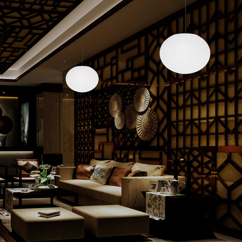 Designer LED Ceiling Pendant Light, 3D Ellipse Oval E27 Hanging Lamp, 27cm Flat Sphere