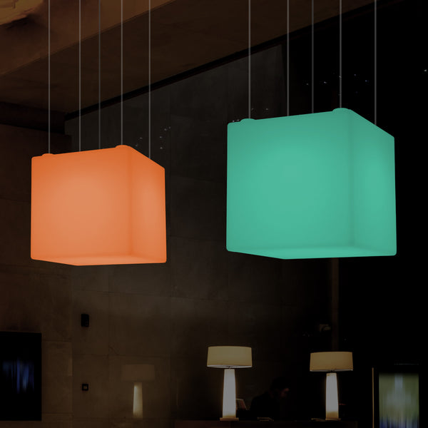 Cube Pendant Lamp, Geometric Ceiling LED Light, 60cm, E27, RGB with Remote Control