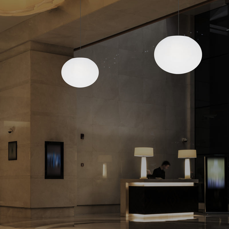 Designer LED Ceiling Pendant Light, 3D Ellipse Oval E27 Hanging Lamp, 27cm Flat Sphere