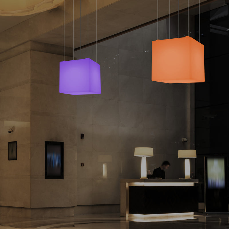 Cube Pendant LED Light, Contemporary Suspension Lamp, 40cm, E27, Colour Changing