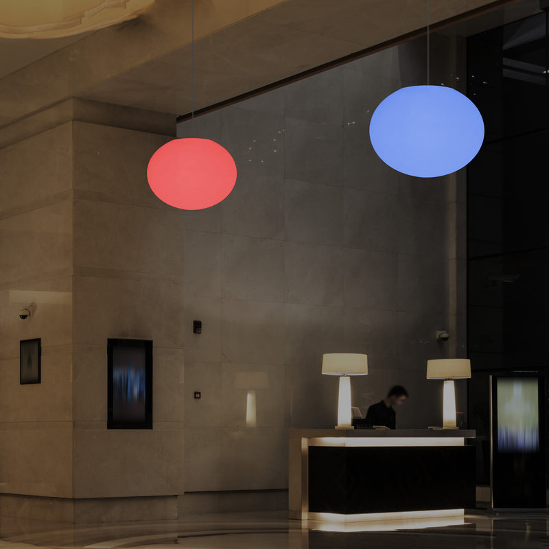 Ellipse Oval Pendant Hanging Light, Dimmable Multi Colour Ceiling Lamp, Flat Globe Ball