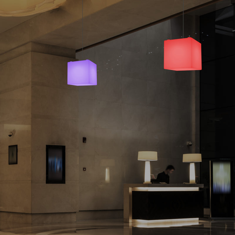 Cube Hanging Pendant Light, 15cm RGB Modern Ceiling Lamp, Multi Colour with Remote