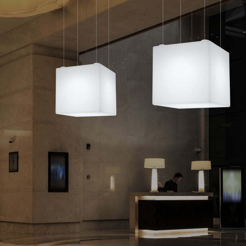 Cube Suspension LED Lamp, Large Geometric Pendant Light, 600 mm, E27, White