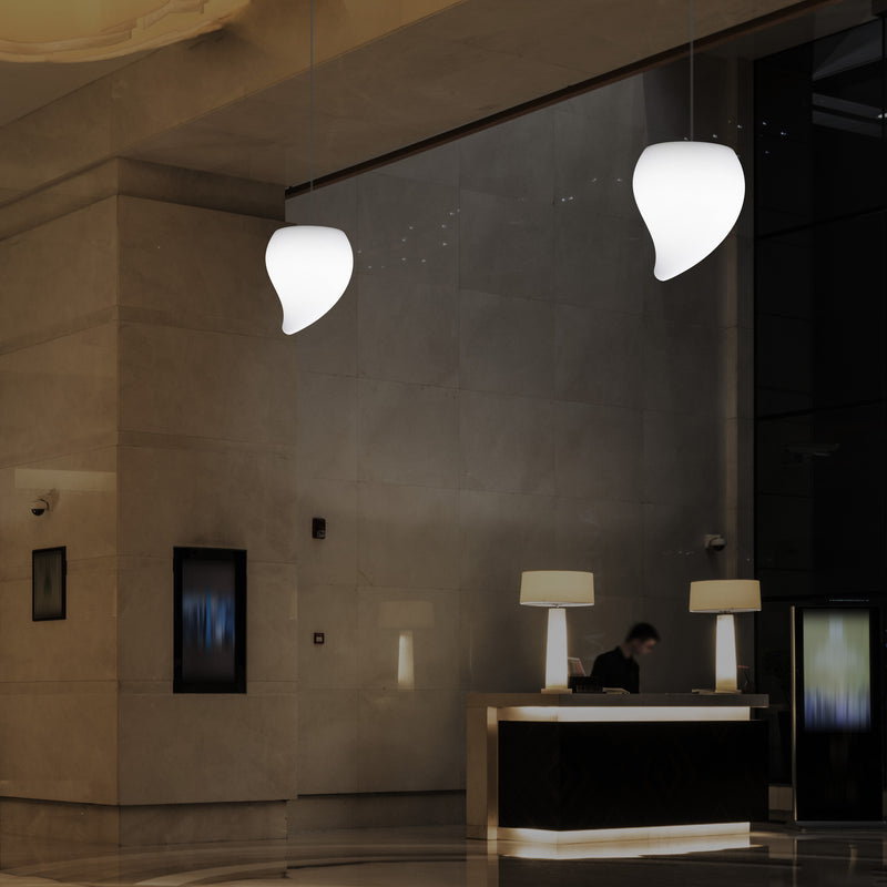 Designer LED Hanging Pendant Light, Unique Tear Drop E27 Suspended Ceiling Lamp, White