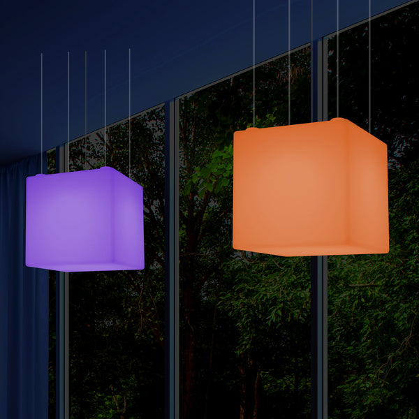 Cube Hanging Lamp, Large Modern RGB Suspension Light, 600 mm, LED Atmosphere Light