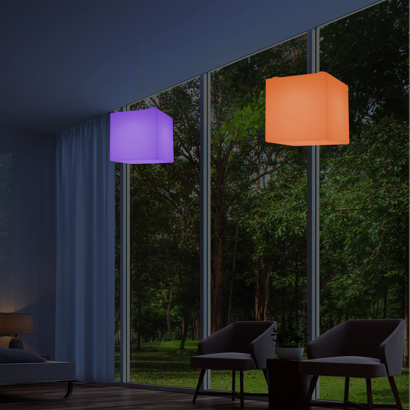 Contemporary Ceiling Light, Cube LED Suspension Lamp, 300 mm, E27, RGB