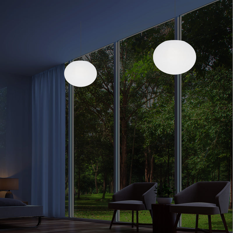 Designer LED Ceiling Pendant Light, 3D Ellipse Oval E27 Hanging Lamp, 27cm Flat Sphere