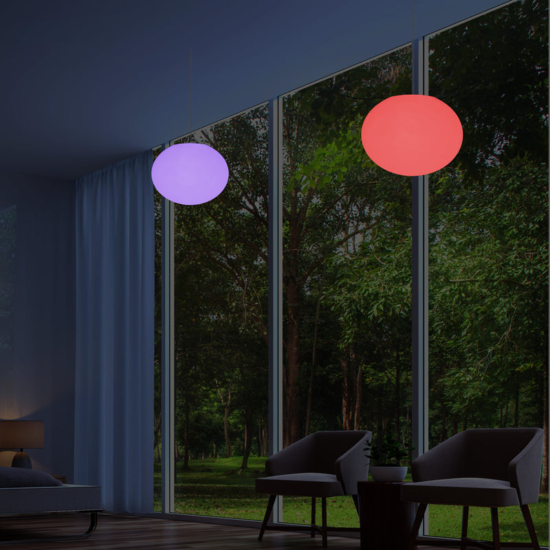 Ellipse Oval Pendant Hanging Light, Dimmable Multi Colour Ceiling Lamp, Flat Globe Ball