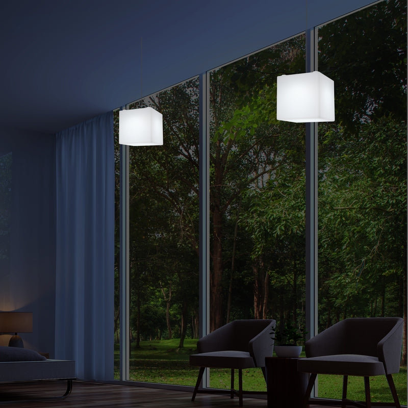 Cube Pendant LED Light, Modern Suspension Lamp, 200 mm, E27, White