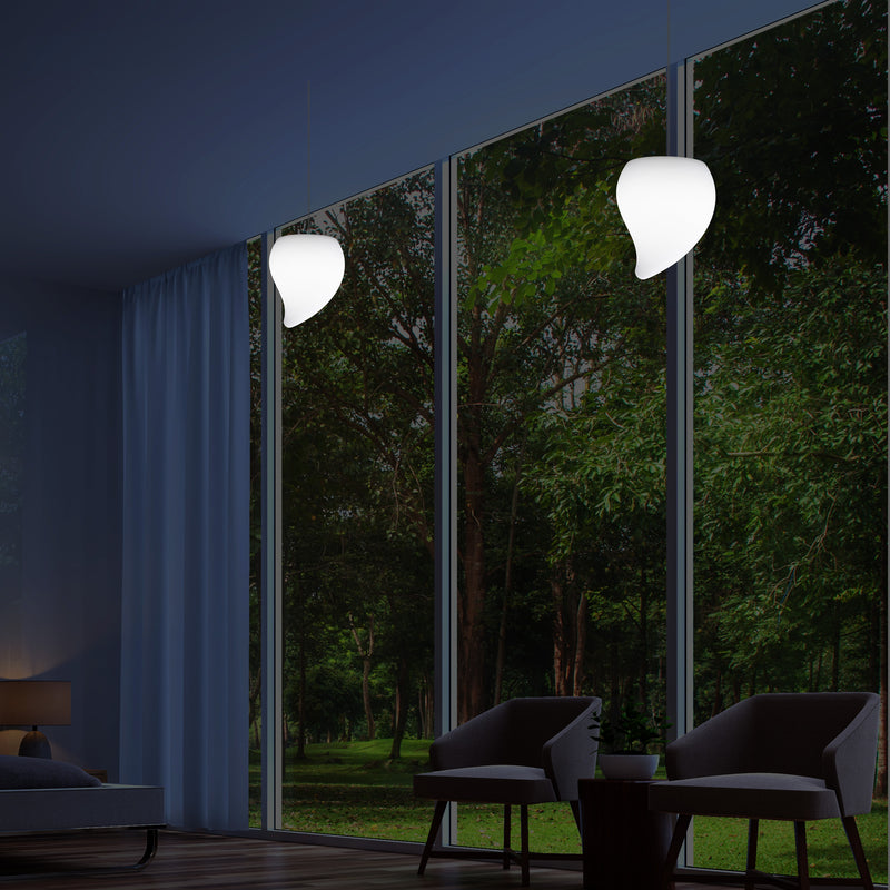 Designer LED Hanging Pendant Light, Unique Tear Drop E27 Suspended Ceiling Lamp, White