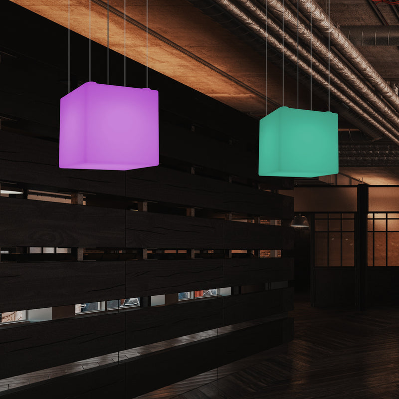 Cube Pendant LED Light, Contemporary Suspension Lamp, 40cm, E27, Colour Changing