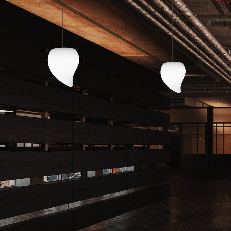 Designer LED Hanging Pendant Light, Unique Tear Drop E27 Suspended Ceiling Lamp, White