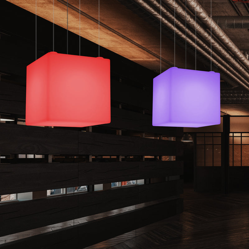 Cube Pendant Lamp, Geometric Ceiling LED Light, 60cm, E27, RGB with Remote Control