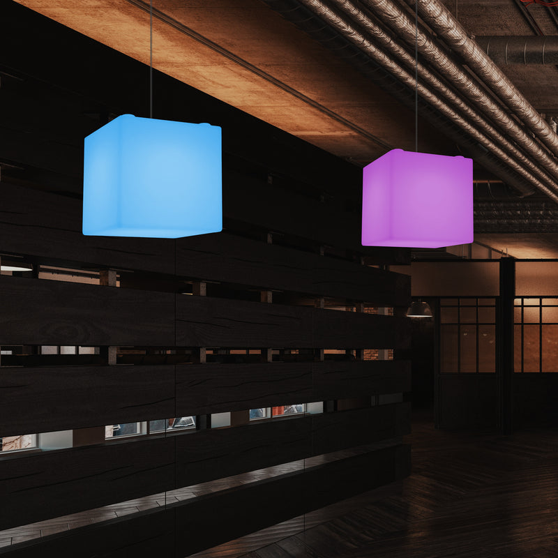 Contemporary Ceiling Light, Cube LED Suspension Lamp, 300 mm, E27, RGB
