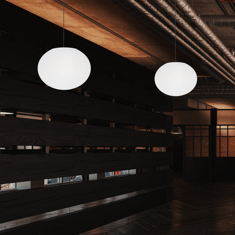 Designer LED Ceiling Pendant Light, 3D Ellipse Oval E27 Hanging Lamp, 27cm Flat Sphere