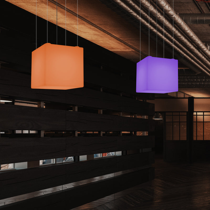 Cube Pendant LED Light, Contemporary Suspension Lamp, 40cm, E27, Colour Changing