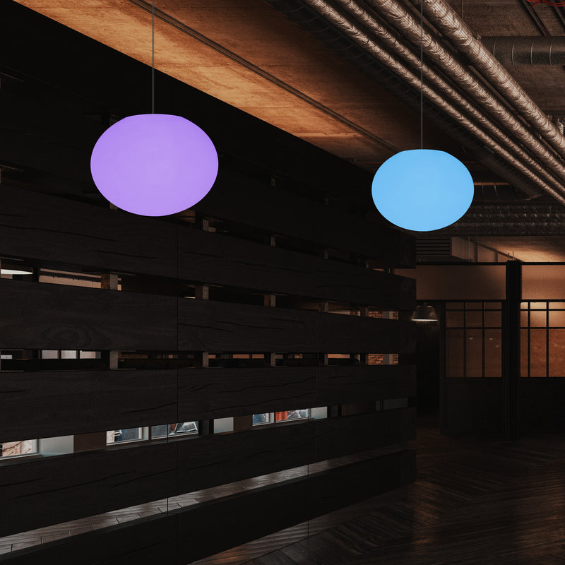 Ellipse Oval Pendant Hanging Light, Dimmable Multi Colour Ceiling Lamp, Flat Globe Ball