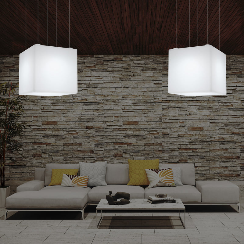 Cube Suspension LED Lamp, Large Geometric Pendant Light, 600 mm, E27, White