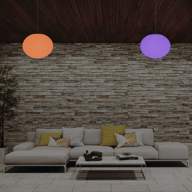 Ellipse Oval Pendant Hanging Light, Dimmable Multi Colour Ceiling Lamp, Flat Globe Ball