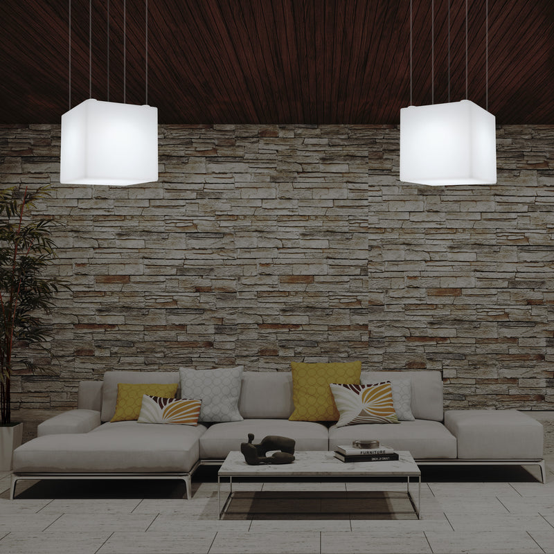 Geometric Ceiling Lamp, Cube LED Hanging Lighting, 50 x 50cm, E27, White