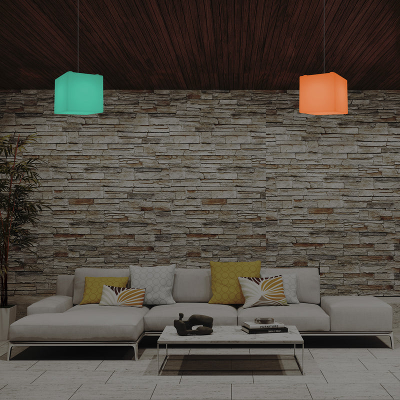Cube Suspension Lamp, Modern Pendant LED Light, 20cm, E27, Multi Colour