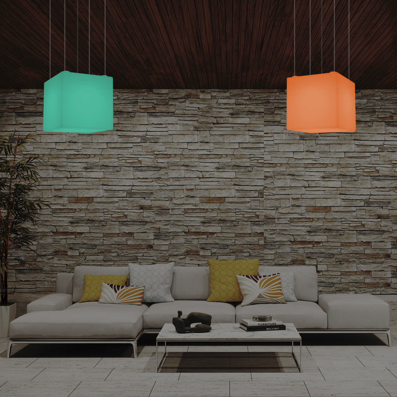 Cube Pendant LED Light, Contemporary Suspension Lamp, 40cm, E27, Colour Changing