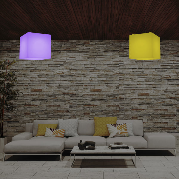 Contemporary Ceiling Light, Cube LED Suspension Lamp, 300 mm, E27, RGB
