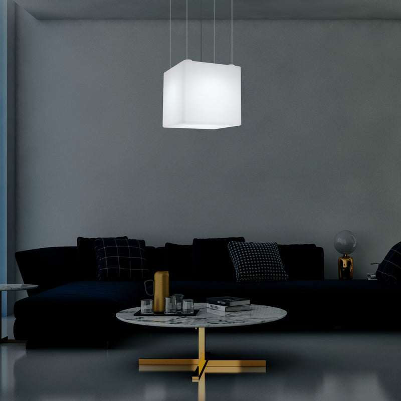 Geometric Ceiling Lamp, Cube LED Hanging Lighting, 50 x 50cm, E27, White