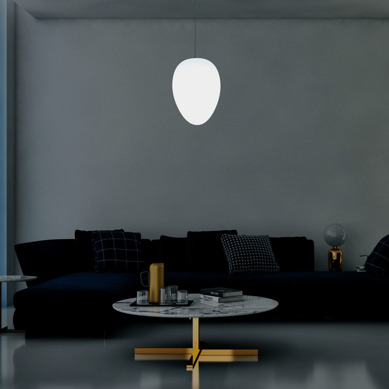 Unique LED E27 Ceiling Pendant Light, Designer Oval Egg Hanging Lamp, 37cm, White Bulb