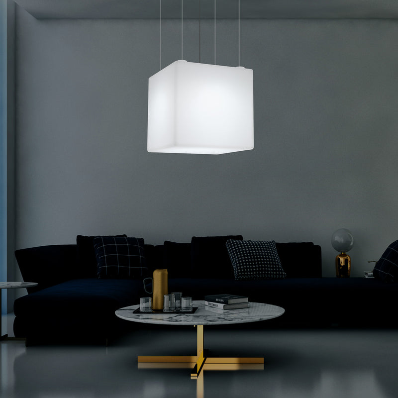 Cube Suspension LED Lamp, Large Geometric Pendant Light, 600 mm, E27, White