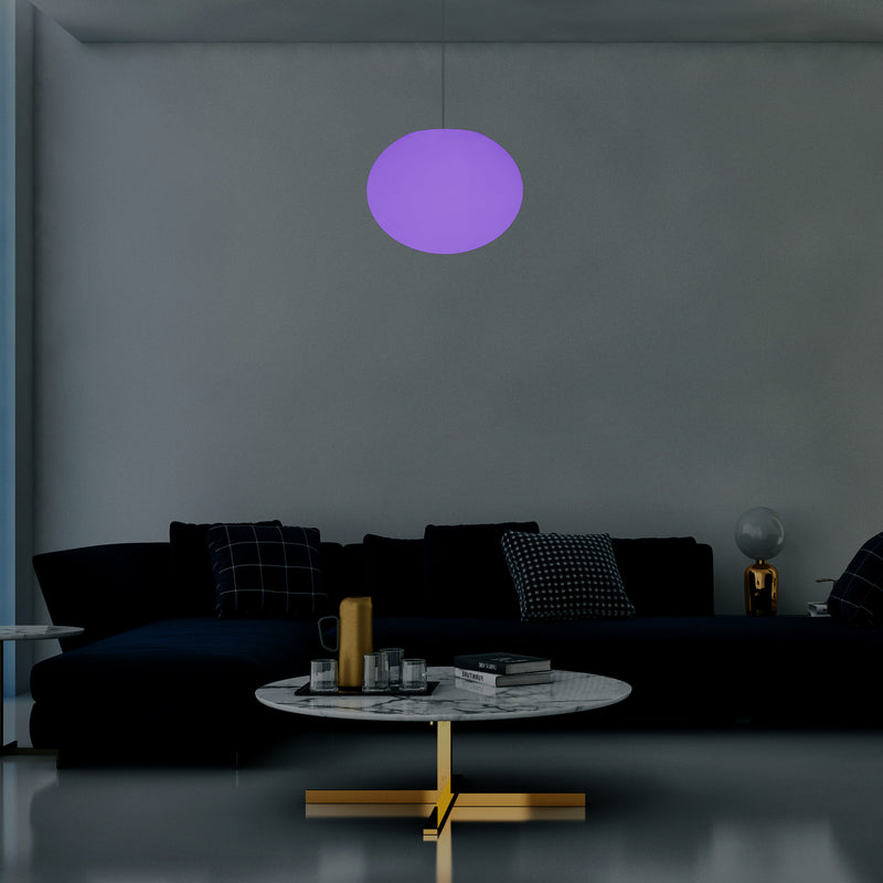 Ellipse Oval Pendant Hanging Light, Dimmable Multi Colour Ceiling Lamp, Flat Globe Ball