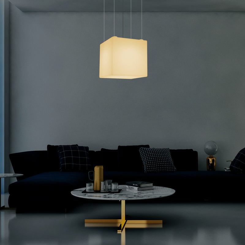 Cube LED Hanging Lamp, Geometric Ceiling Light, 40 x 40 cm, E27, Warm White