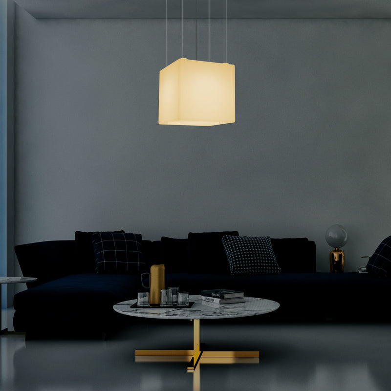 Cube Suspension Light, Large Modern Pendant LED Lamp, 50 cm, E27, Warm White