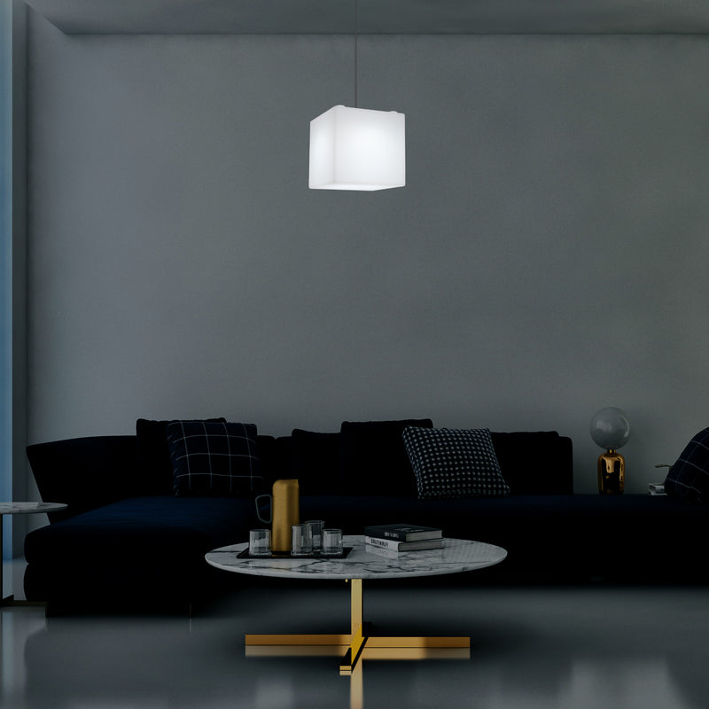 Cube Pendant LED Light, Modern Suspension Lamp, 200 mm, E27, White